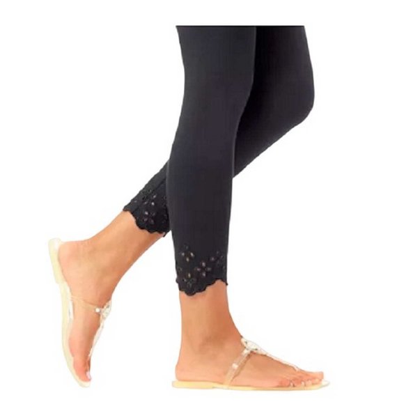 HUE Cropped Eyelet-Hem High Waist Leggings X SMALL (909) - Picture 4 of 6
